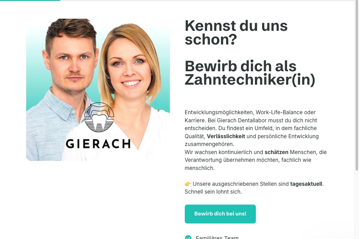 Ausschnitt einer mobilen Bewerbung